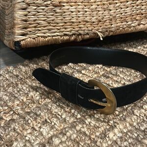 Mikey Toledano Black Genuine Suede Leather Chunky Belt W/ Gold Clasp Size Large